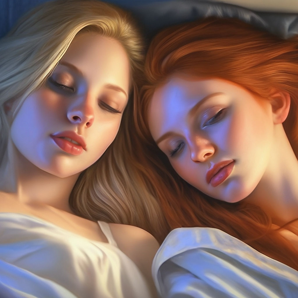 Две девушки лежат на кровати в спальне