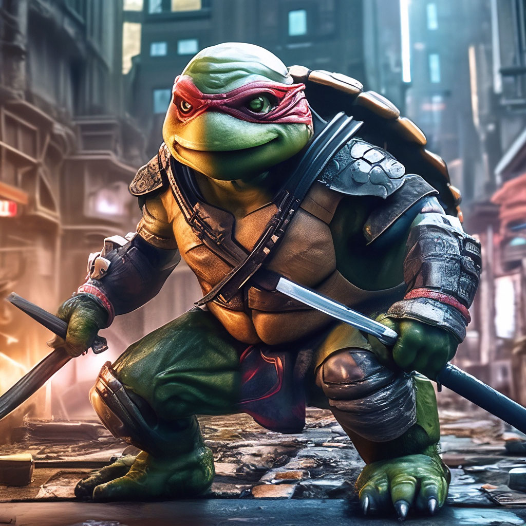 Realistic style, mutant ninja turtle, full-length, cute turtle, with ...