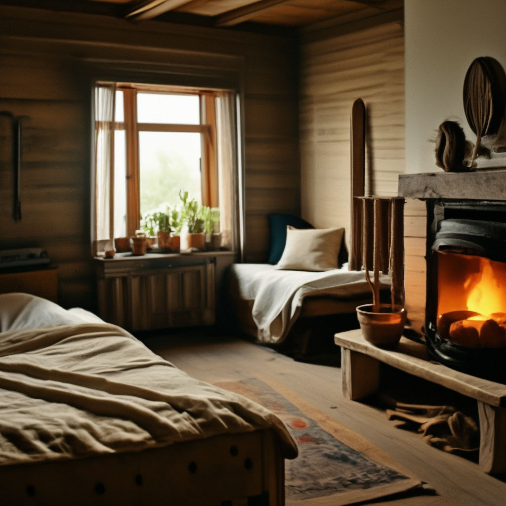 "Holidays at grandma's, the interior of a rustic house, light haze ...