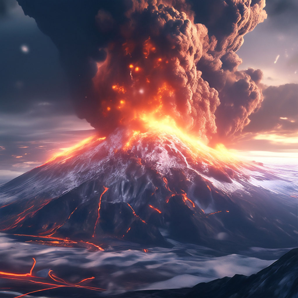 "Erupting volcano, high resolution, high detail, CGI, hyperrealism, 64k ...