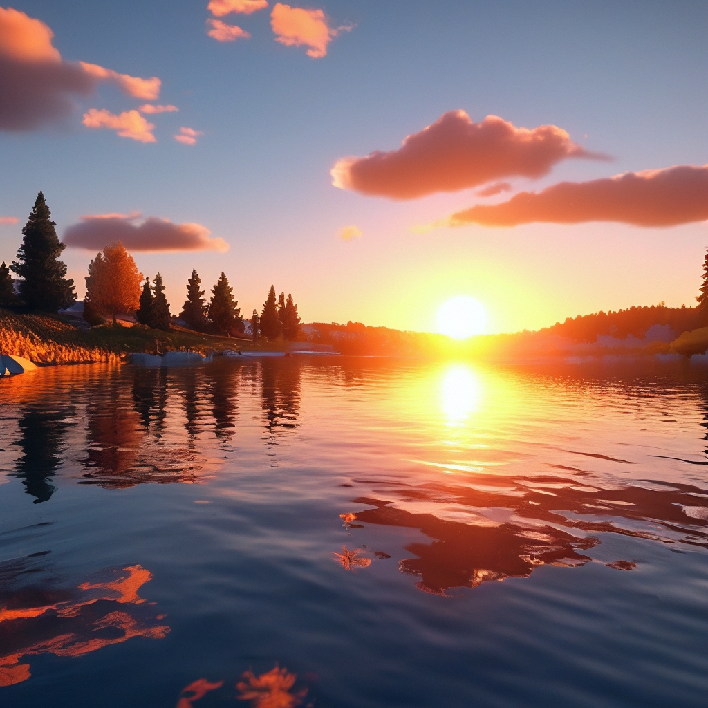 "Sunset on the lake, glare on the water, reflection of the sky" — image ...