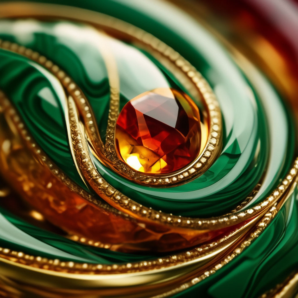 "The malachite-wave-ruby-amber fractal breaks out of the thread-smoke ...