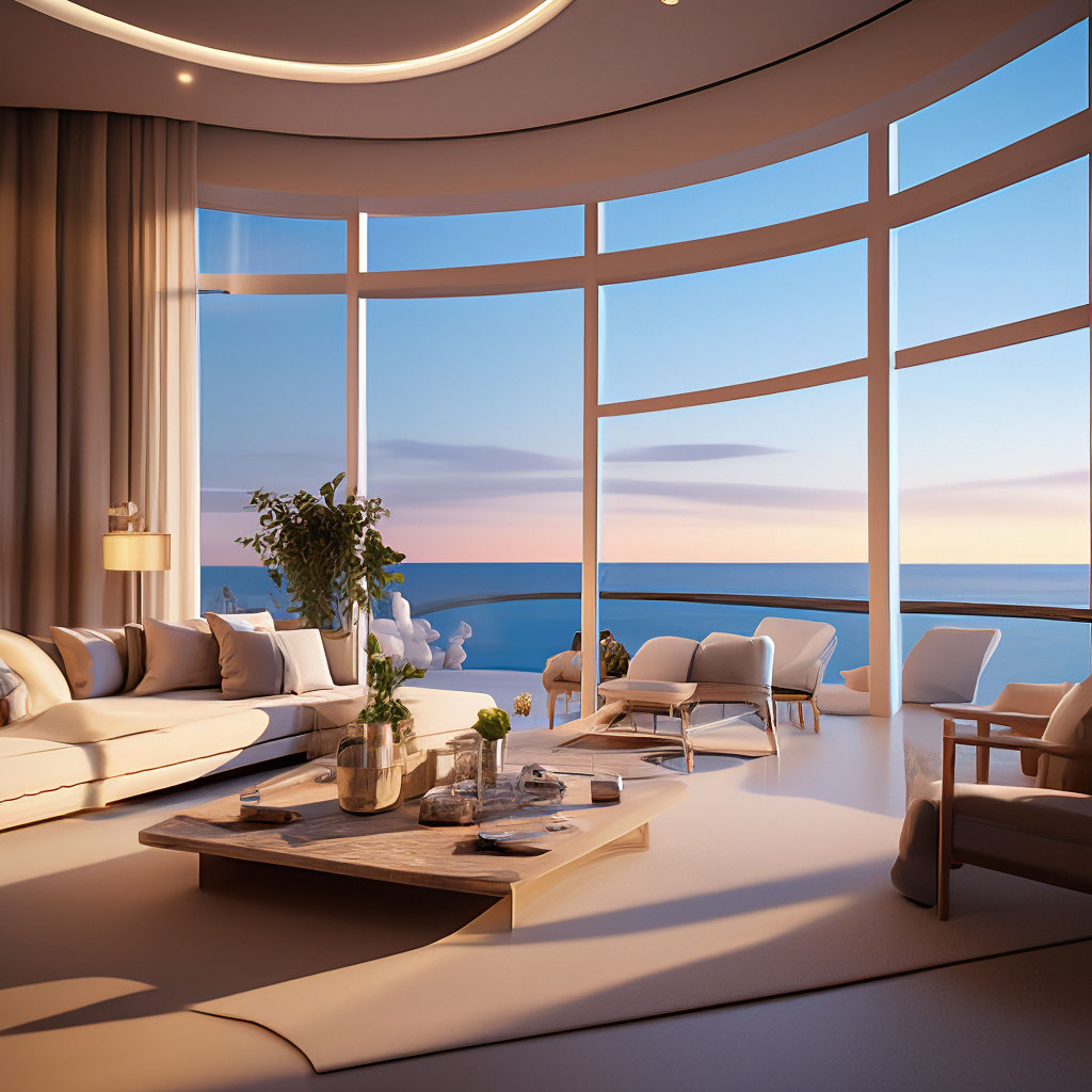 "Luxury apartments with sea views, soft light, beautiful interior ...
