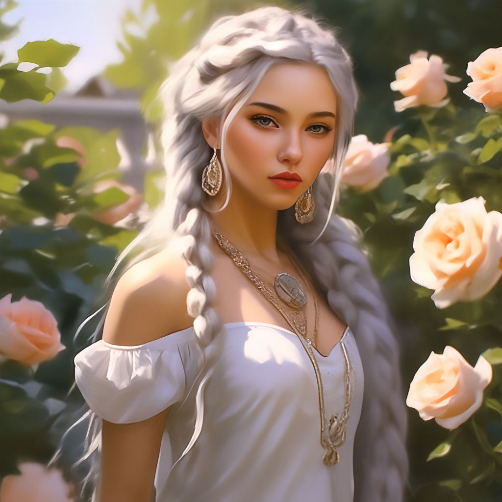 Розы,красивая девушка,длинные белые …» — создано в Шедевруме