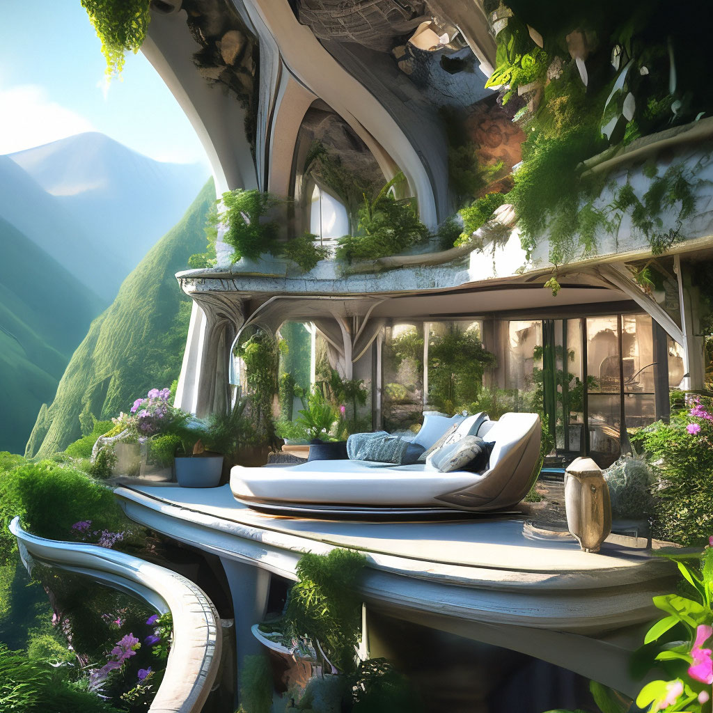 "Fractal futuristic penthouse with balustrade in a natural cave in the ...