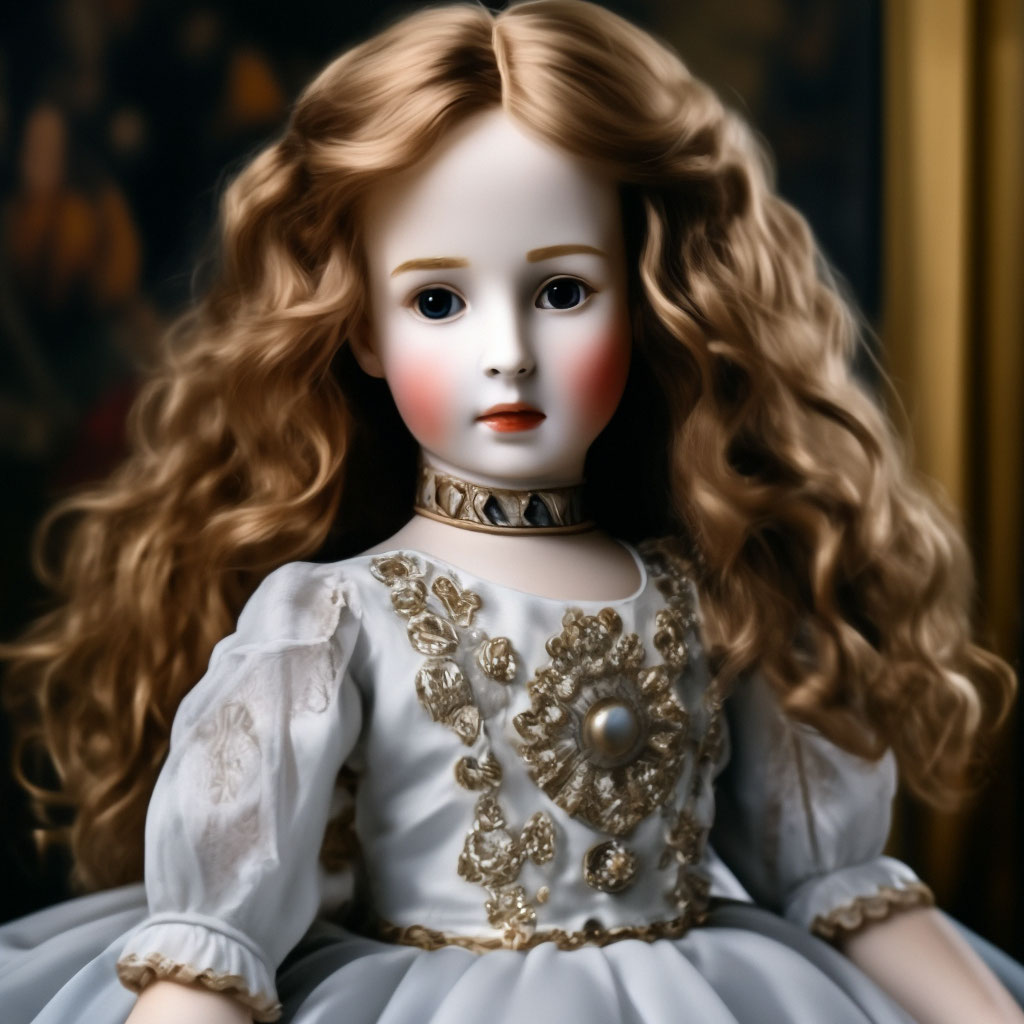 "Watercolor drawing, photorealism, realistic, antique porcelain doll in ...