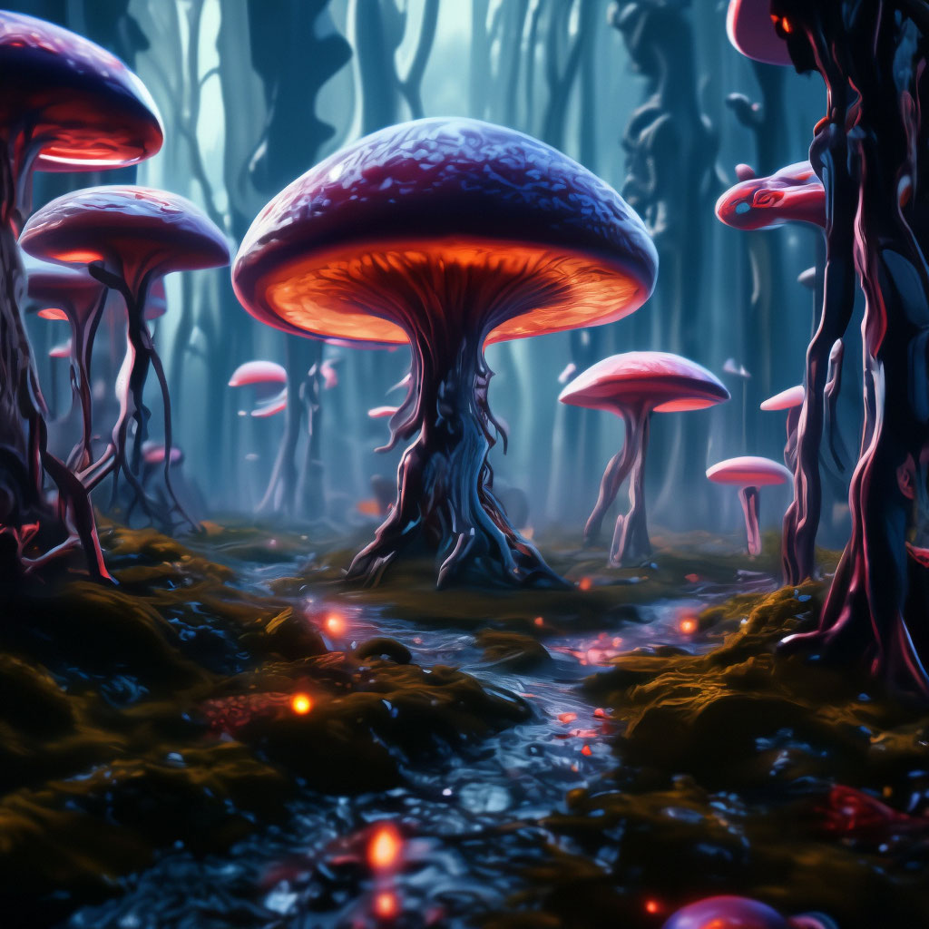 "Alien Mushroom Forest" — image created in Shedevrum