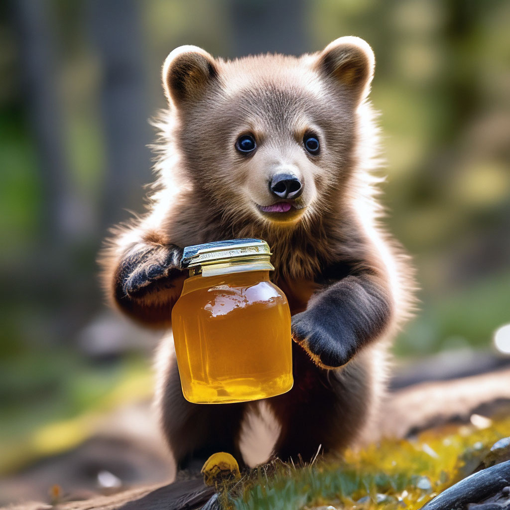 "A cute bear cub that carries a jar of honey in its paws" — image ...