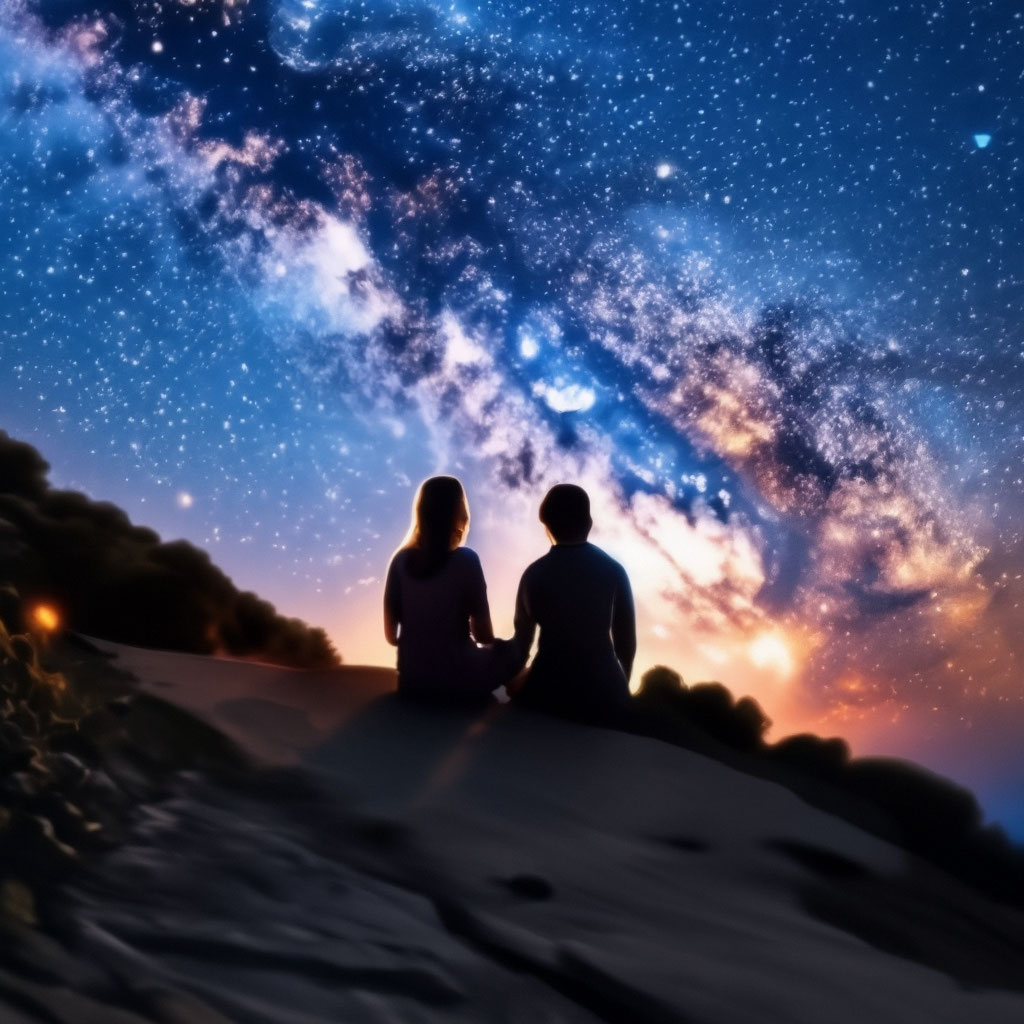 "Real photo. a couple are sitting on a steep cliff and looking at the ...