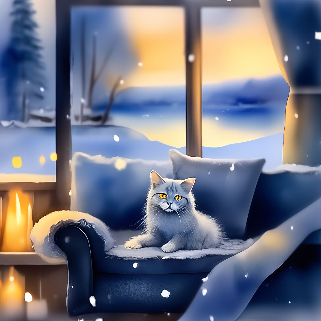 "Watercolor drawing on silk, light, inside a cozy stylish hut next to ...