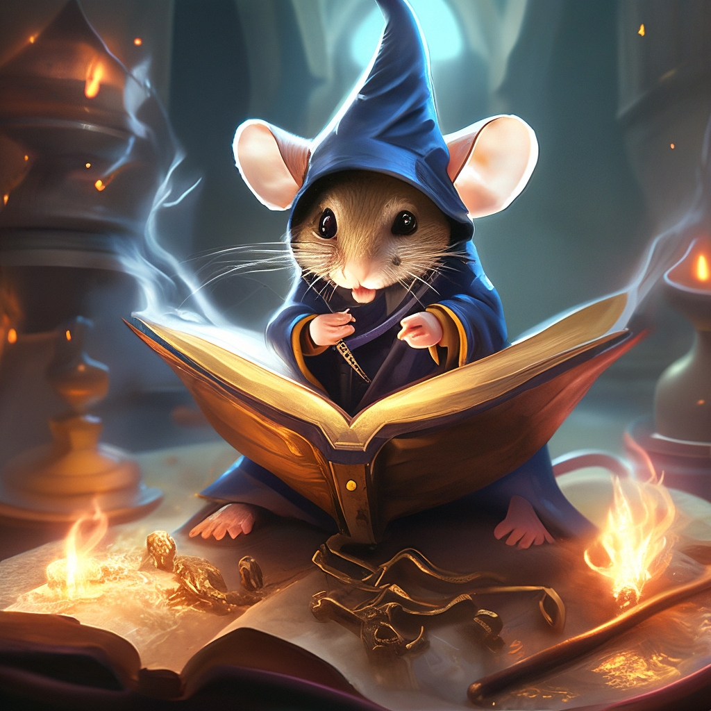 "The mouse is an evil sorcerer reading a spell from a book" — image ...