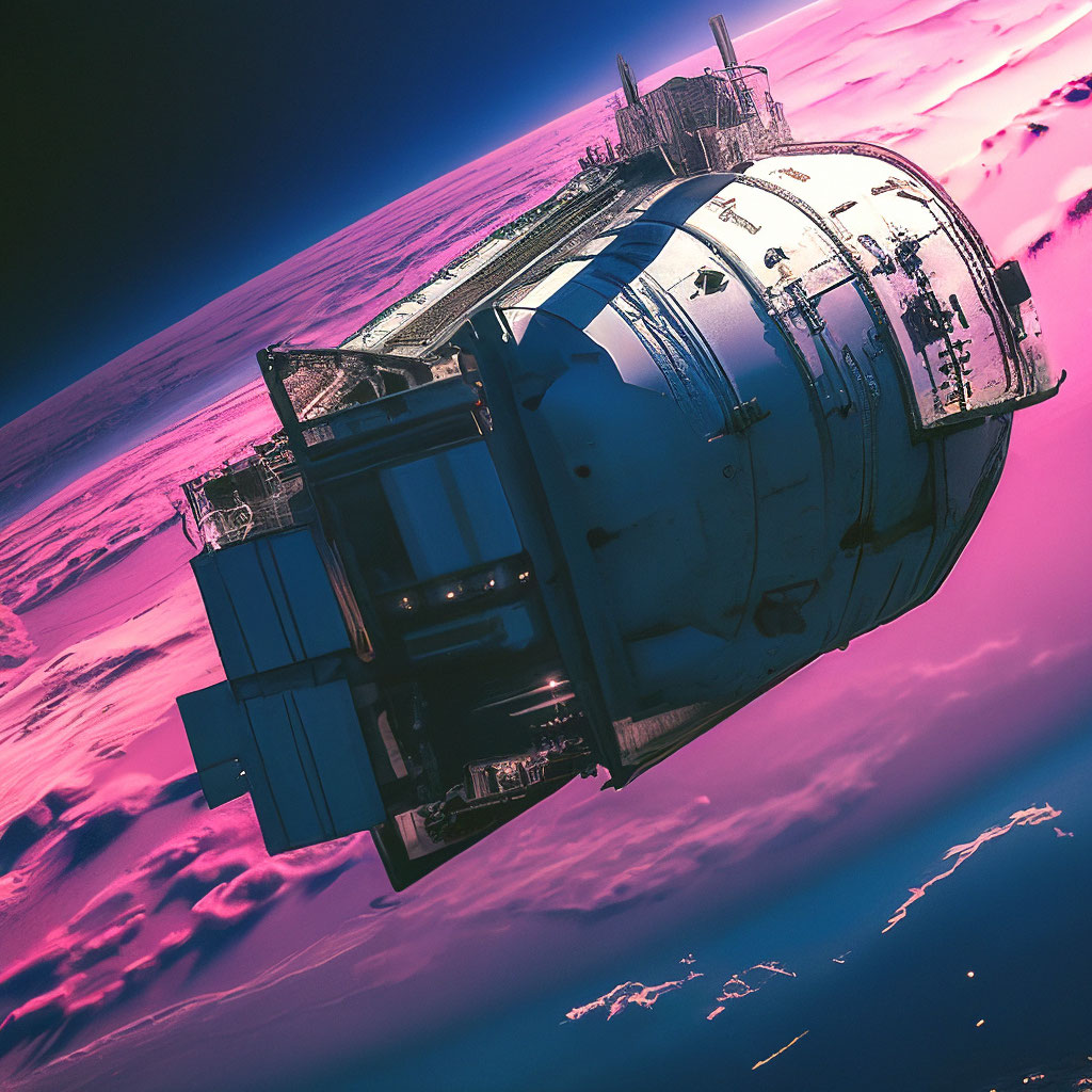 "A large satellite near the Earth, realism, high quality, unusual angle ...
