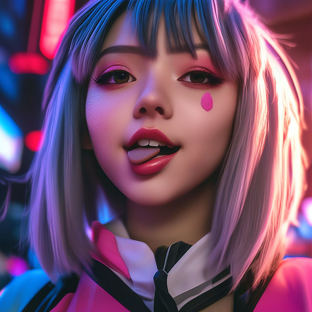 "Ahegao anime girl with tongue sticking out top view, aesthetically ...
