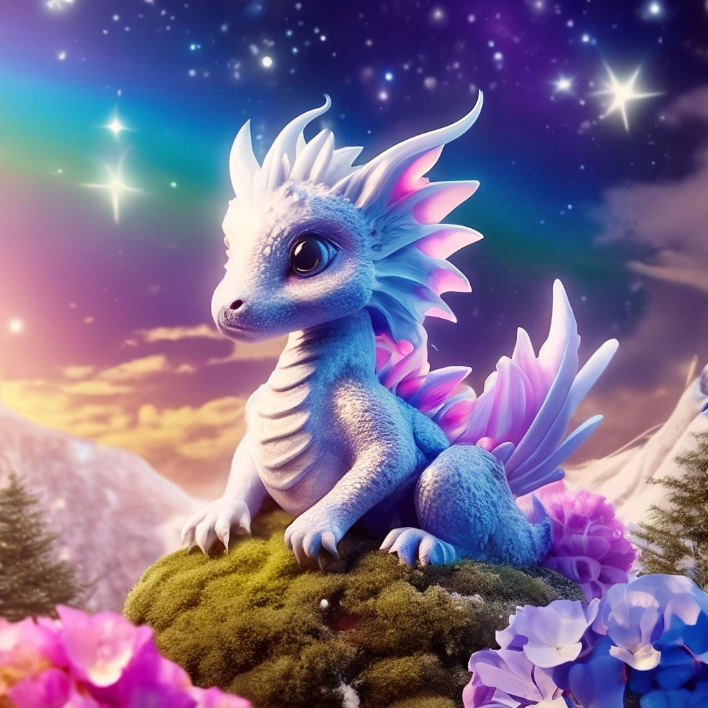 "Cute rainbow dragon sits on a soft fluffy cloud, fabulous, high detail ...