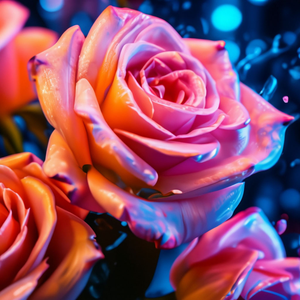 Neon roses. Neon lighting, 1/1000s…