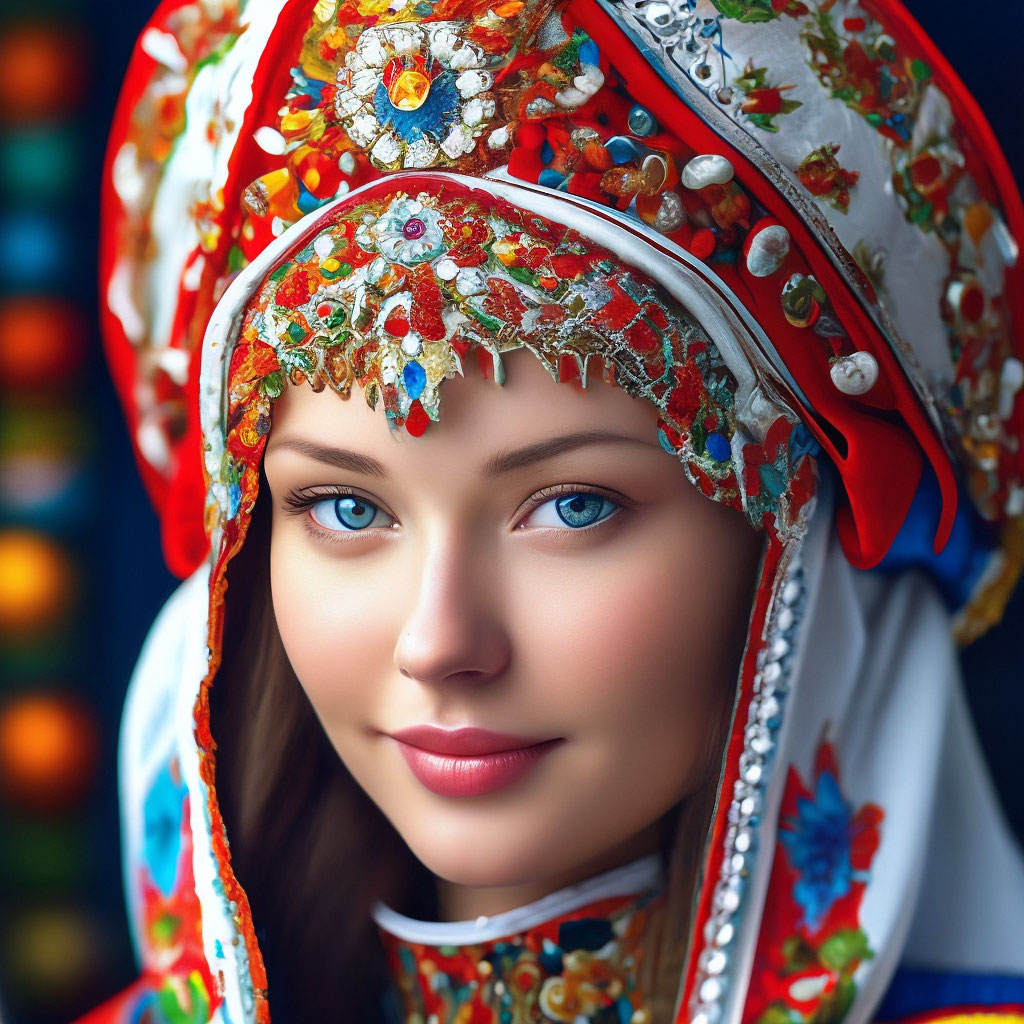"Beautiful Russian woman in Russian national costume and kokoshnik ...