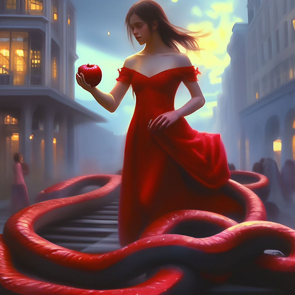 "A mysterious girl in a developing red dress in the center of the city ...
