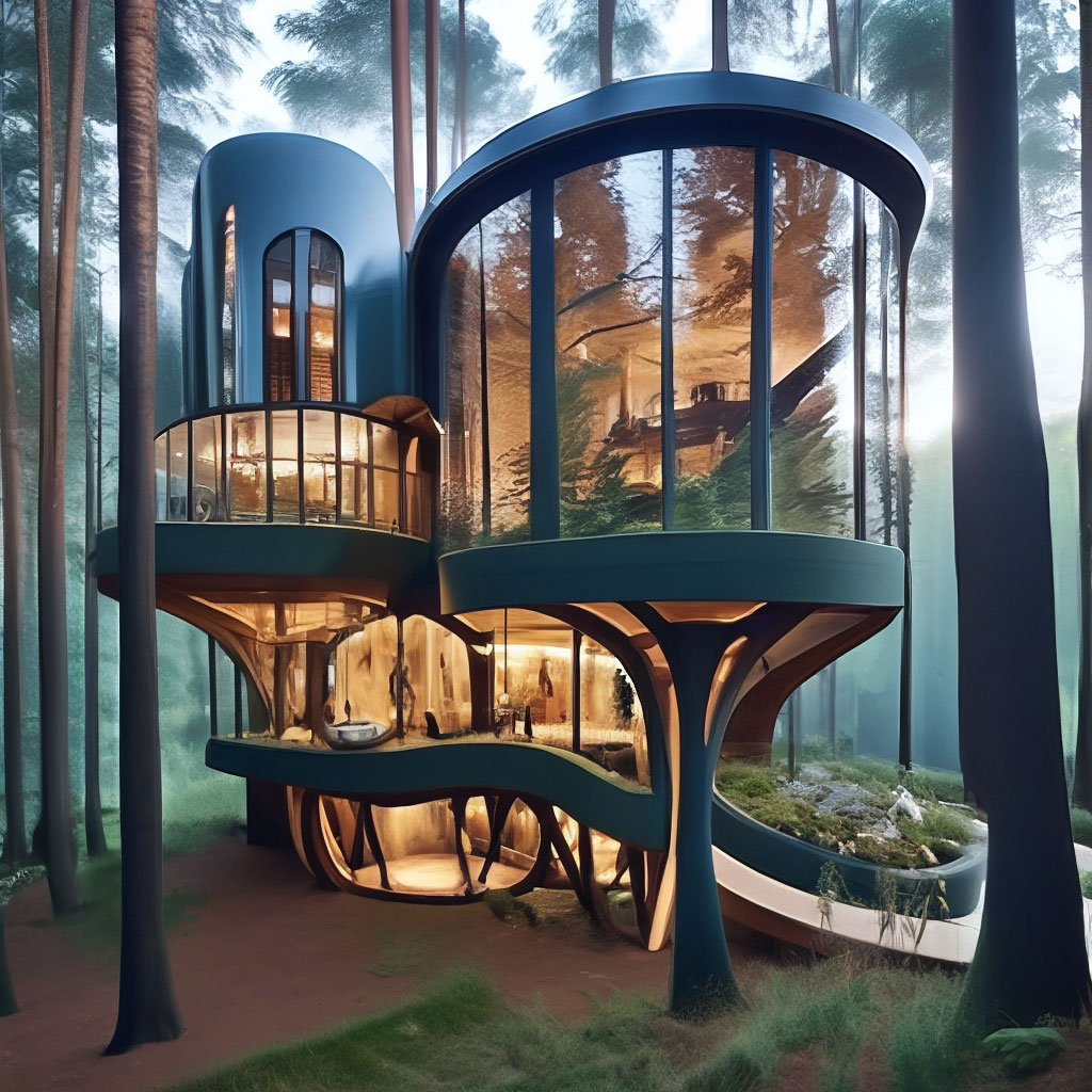 "An unusual house on the edge of the forest" — image created in Shedevrum