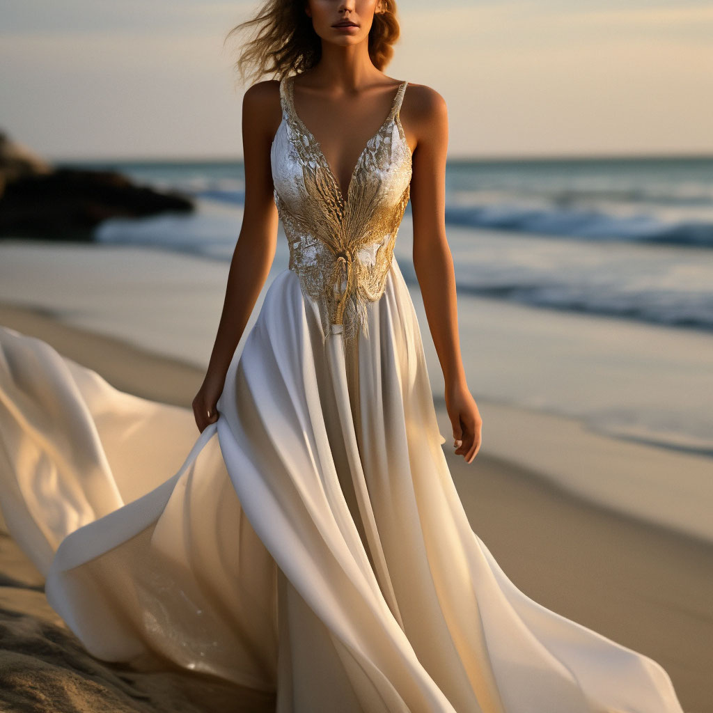 Белое платье с золотыми полосками (79 фото)