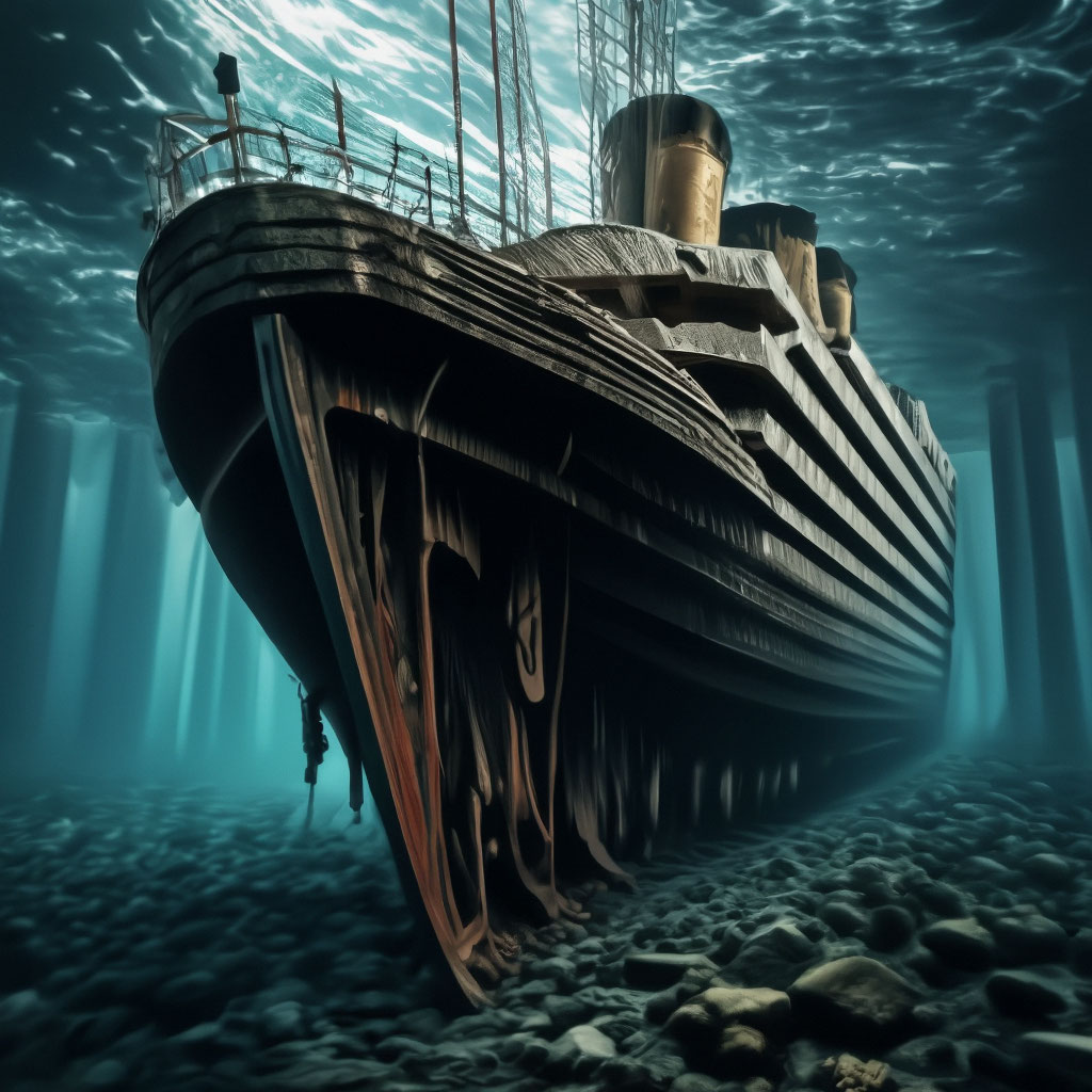 "The wreckage of the Titanic at the bottom of the ocean" — image ...