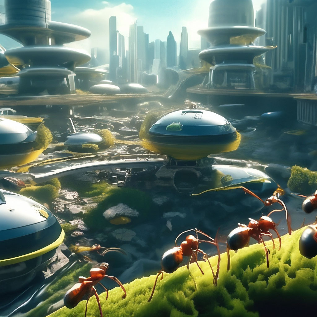 "Hyper futuristic city of ants working on their home" — image created ...
