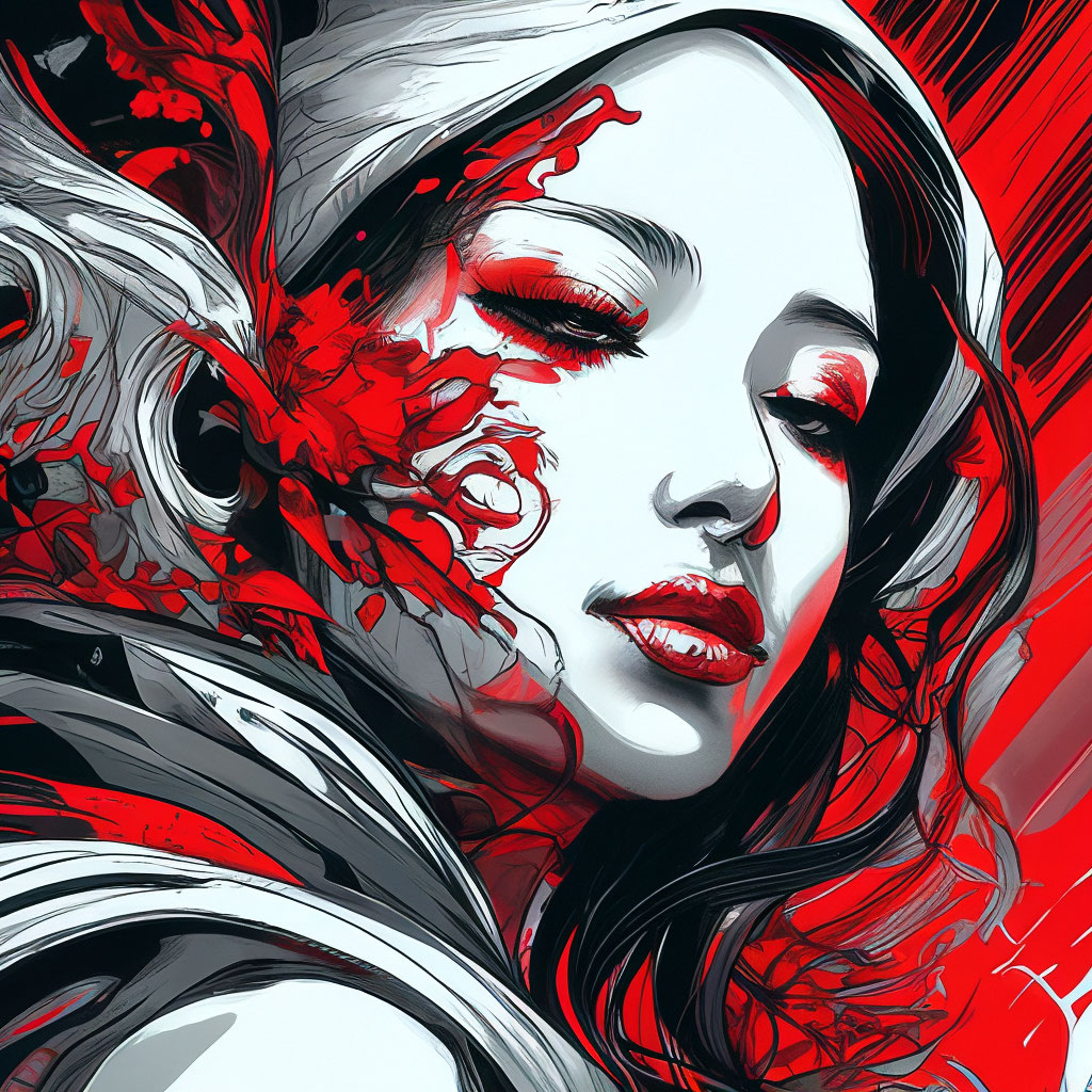 "Vector Graphics,digital-art, high detail,ink drawing, red colors ...