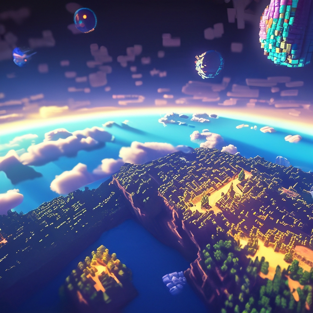 minecraft-pixel-art-the-surface-of-the-earth-and-space-galaxy
