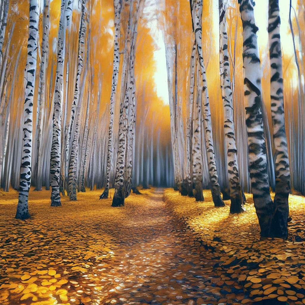 "Autumn birch forest 4k" — image created in Shedevrum