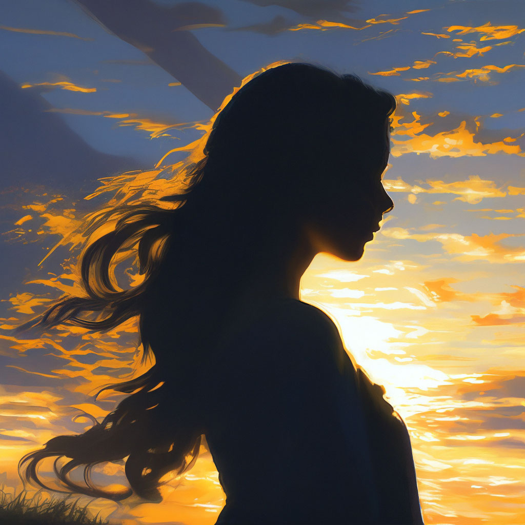 "The silhouette of a beautiful girl half hidden by a shadow, in the ...