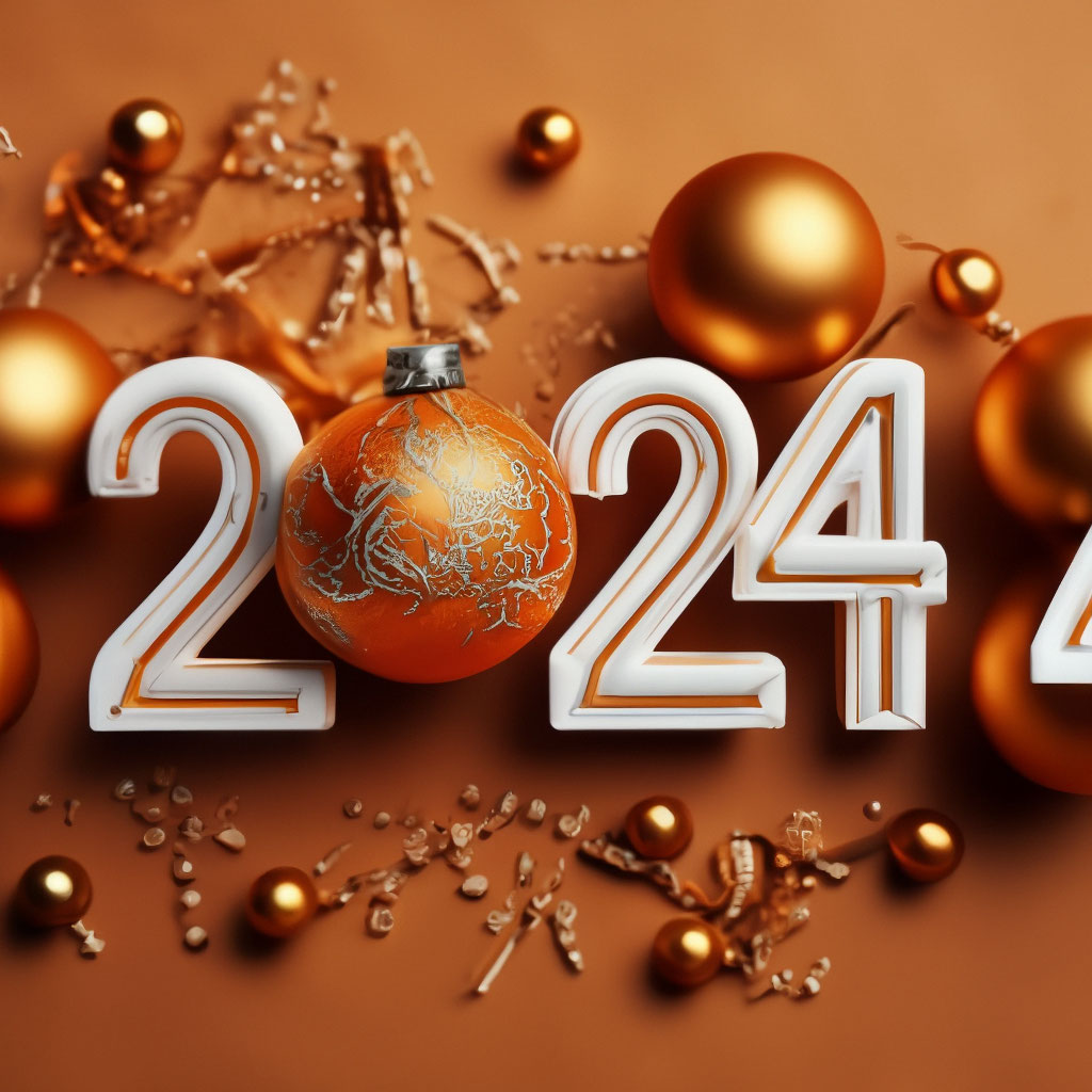 "New Year, the inscription 2024 in white on orange, New Year's mood ...