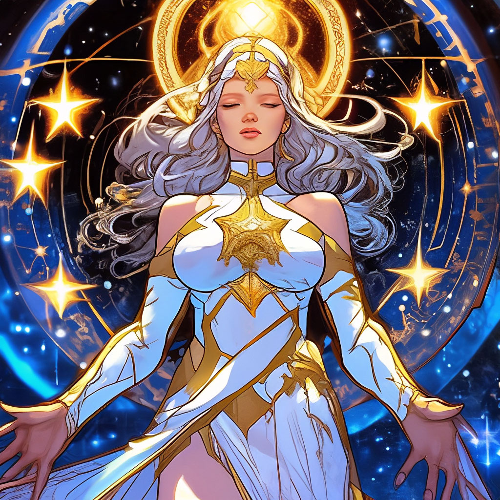 "The goddess of eternity stars engraving" — image created in Shedevrum