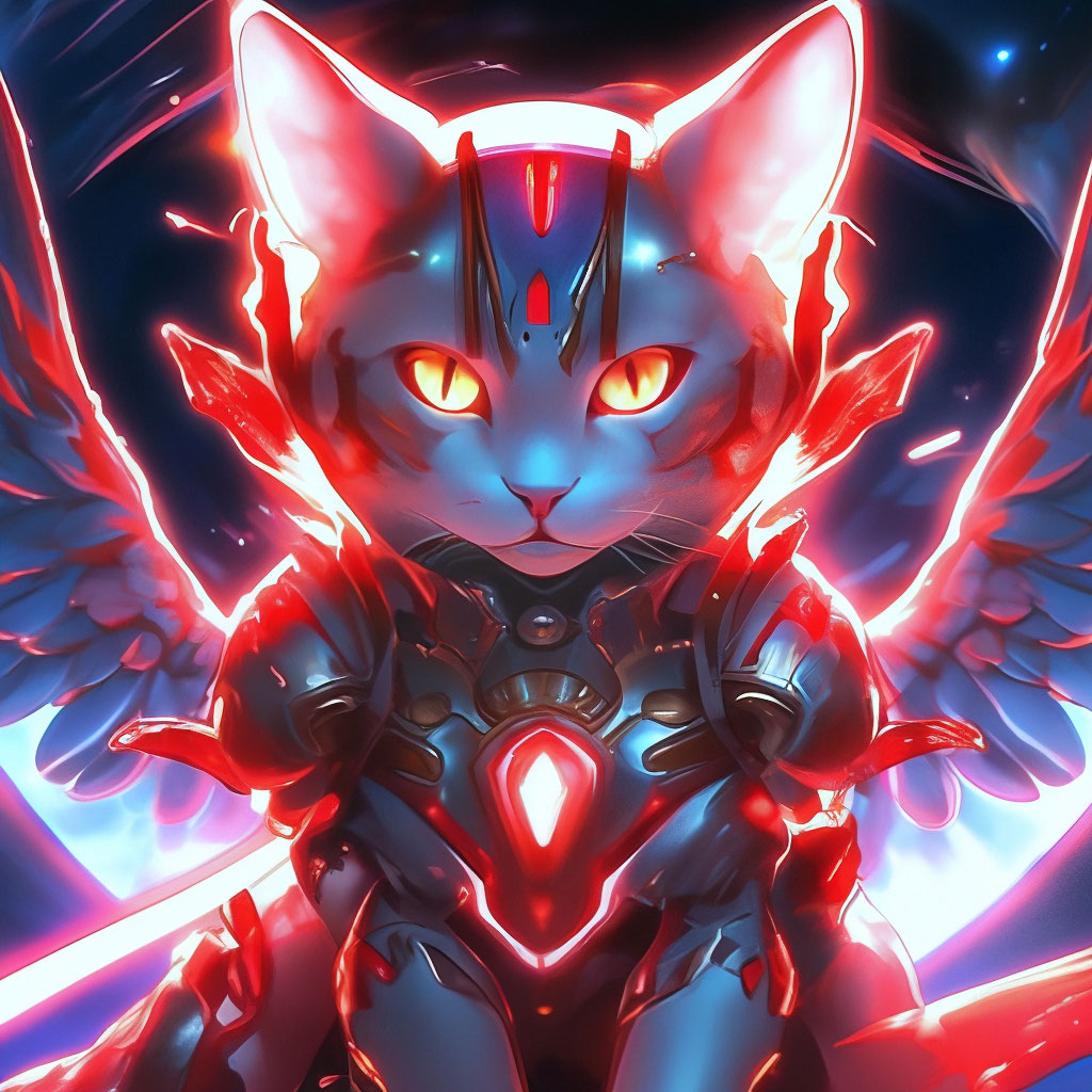 "Alien cat in energy armor with wings, beautiful, anime style, red ...