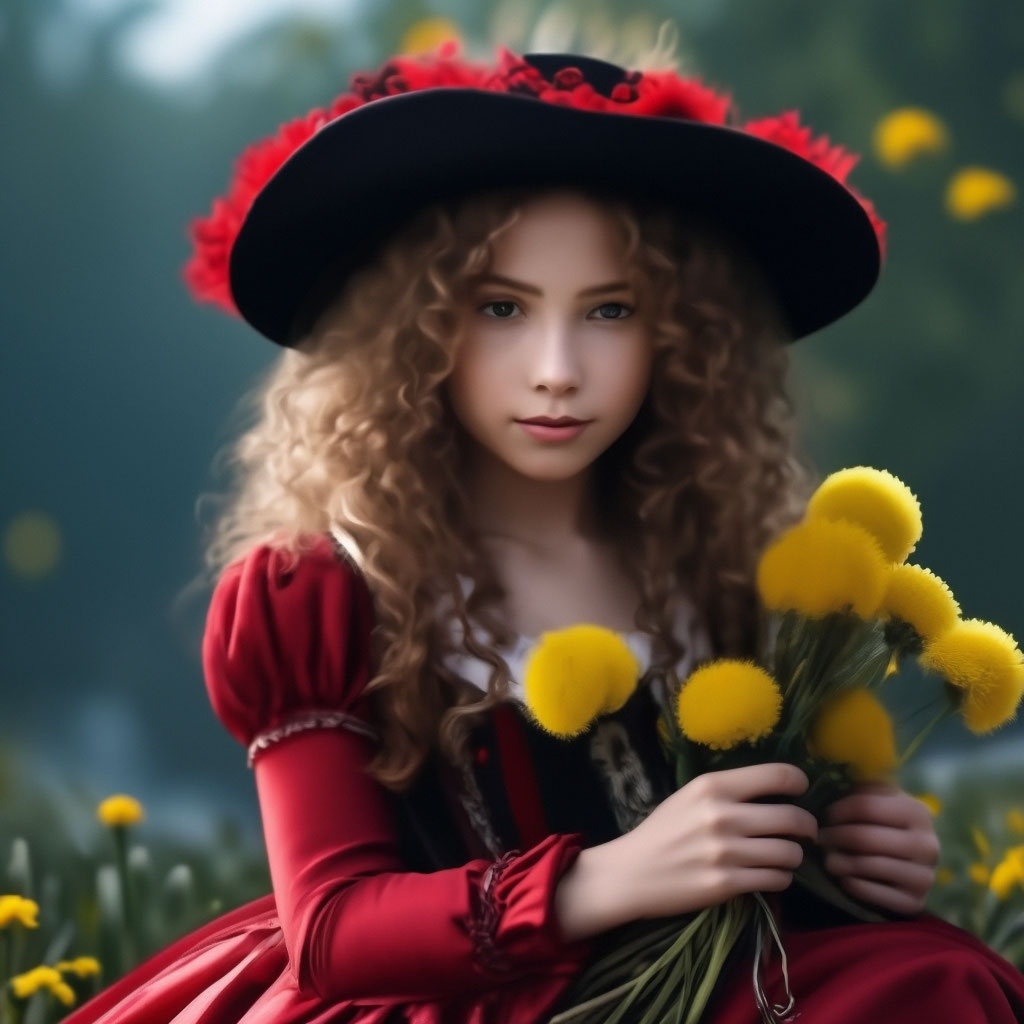 "Beautiful Assol in a white and scarlet Victorian dress and hat with a ...