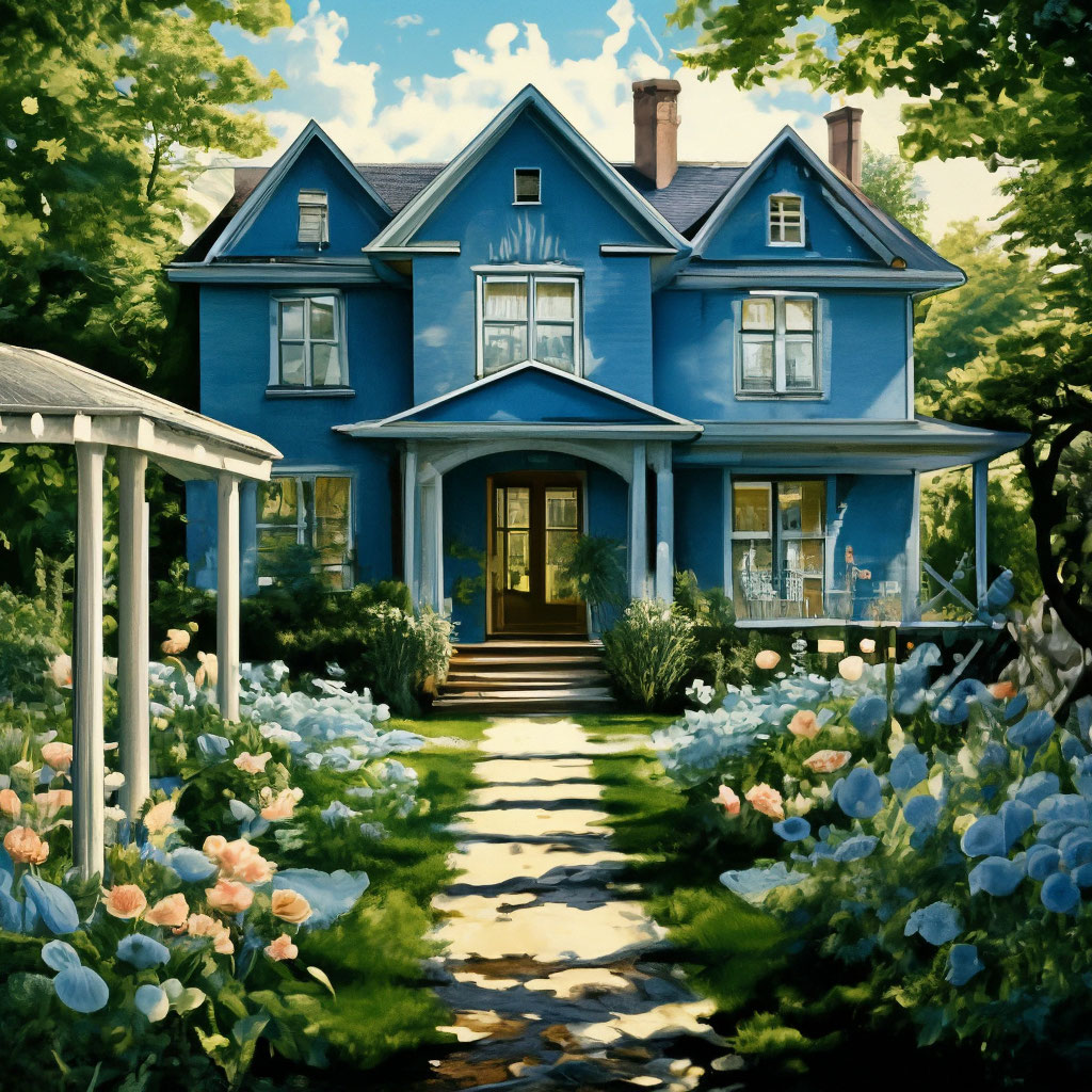Дом серо голубого цвета