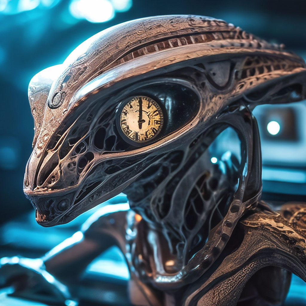 "Alien with a clock in his eyes with his eyes anthropomorphic with a ...