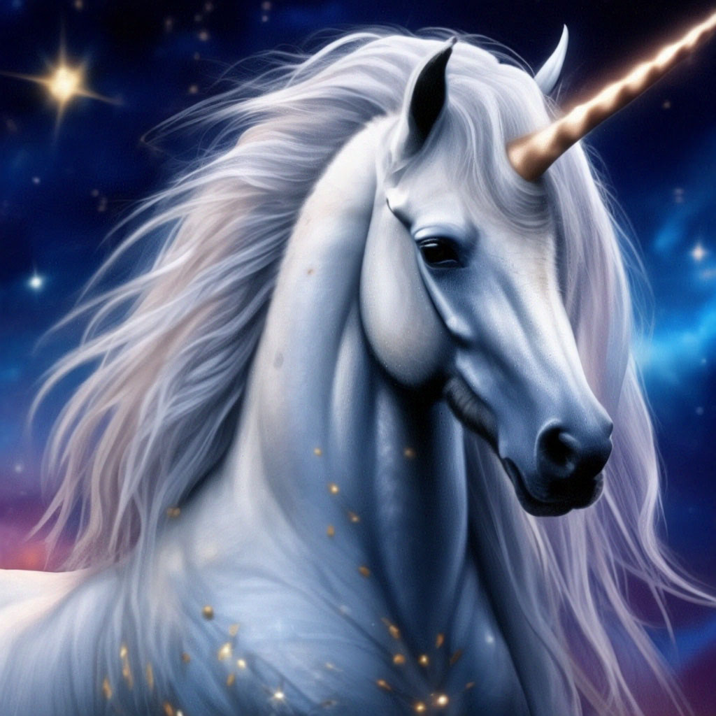 "A fabulous unicorn on a starry sky background, a magical world by ...