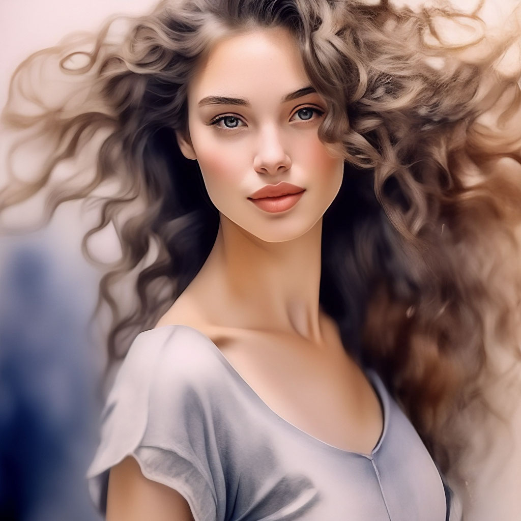 "The image of a slender and beautiful girl of 28 years old, with curls ...