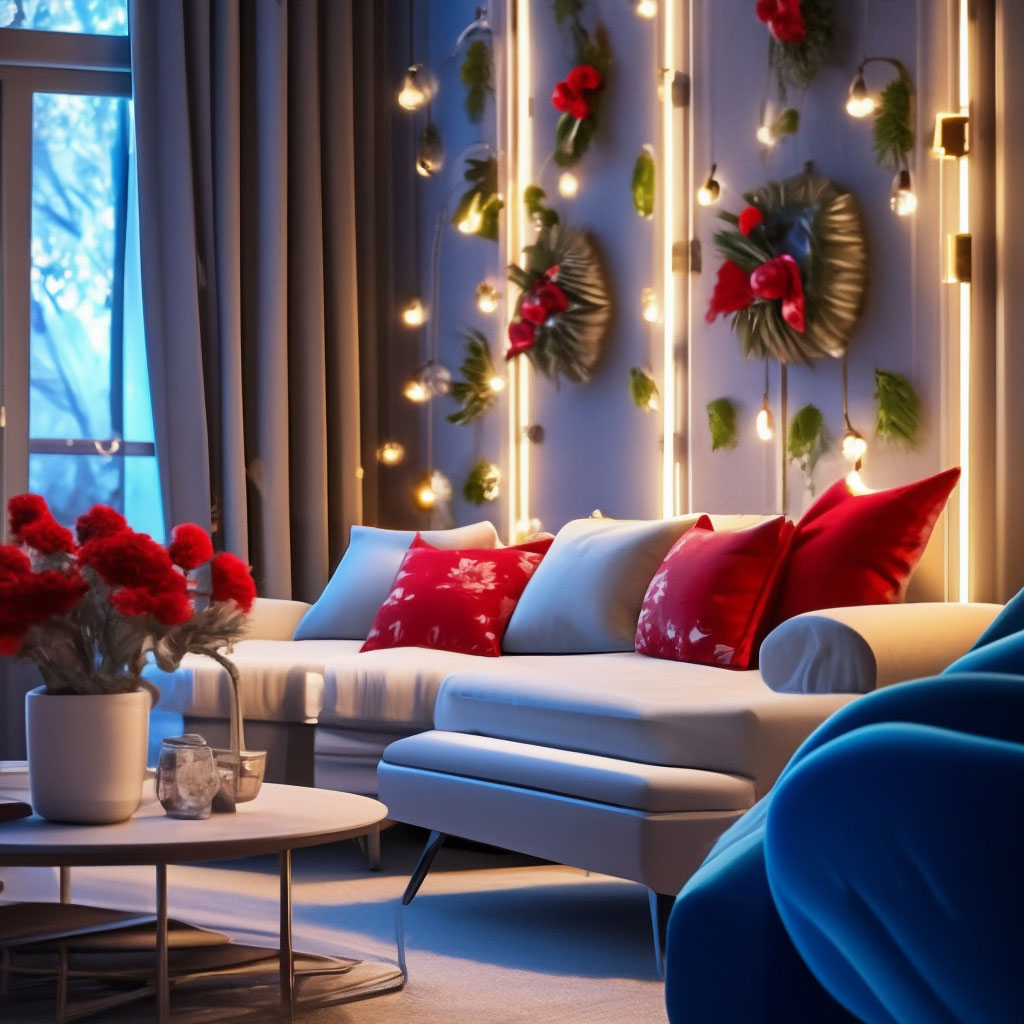 "Cozy living room decorated for Christmas, interior design. Long ...