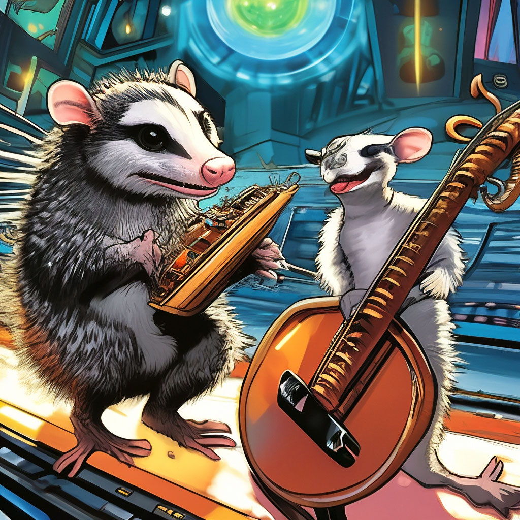 «Опоссум играет на контрабасе, а …» — создано в Шедевруме