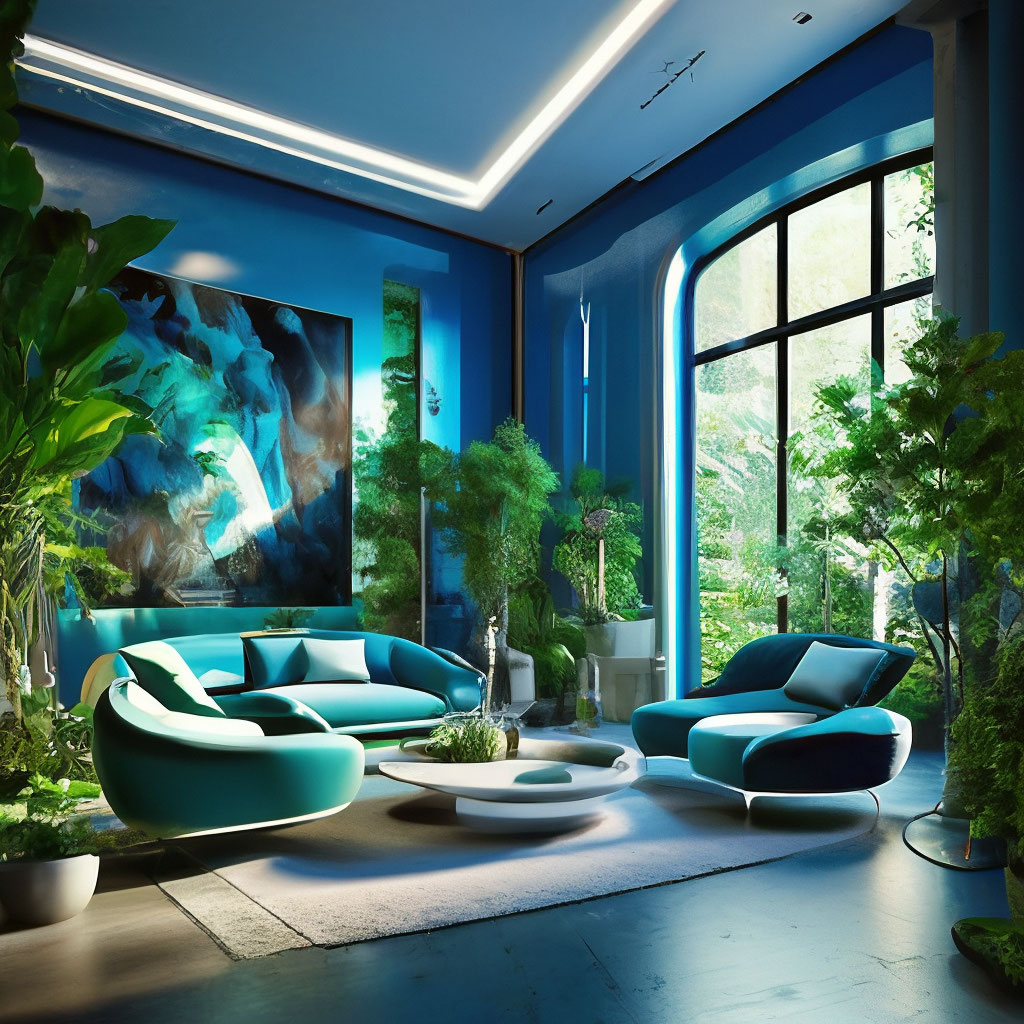 "Beautiful picture, amazing, interior in art-bionic style. Deep blue ...