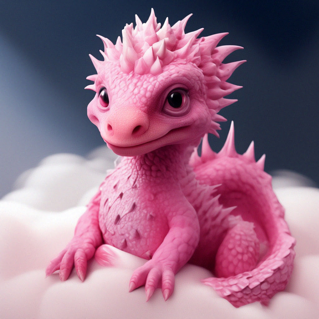 "Cute pink dragon sits on a soft fluffy cloud, fabulous, high detail ...