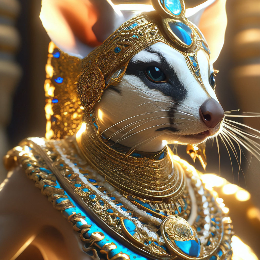 "Skunk in the image of the goddess of Egypt, filigree jewelry,sun rays ...