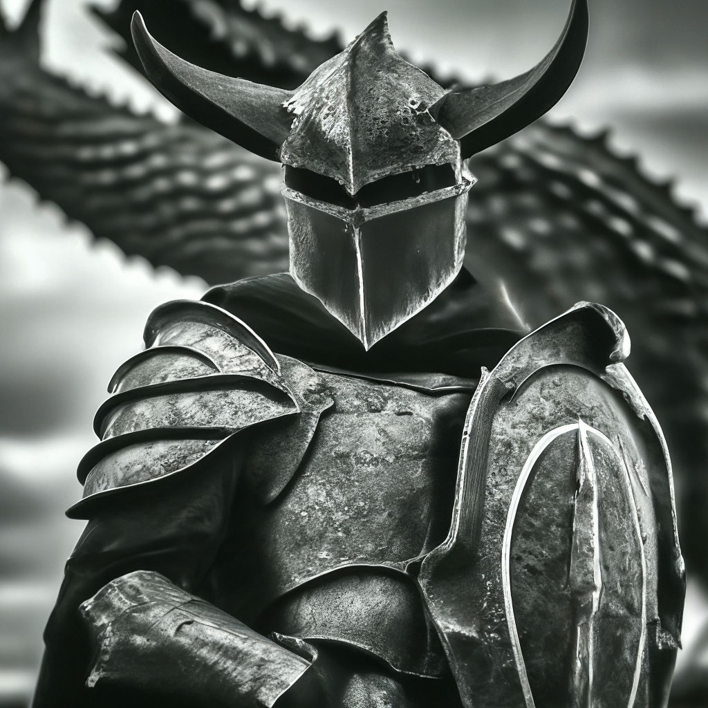 "Medieval dark fantasy knight in black armor with a sword and shield on ...