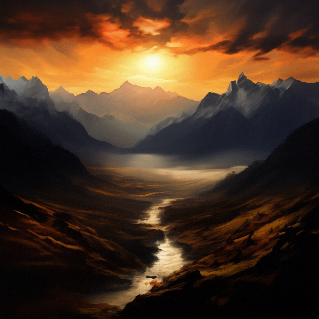 "Mountain landscape in the early morning, sunrise artist David Lynch ...