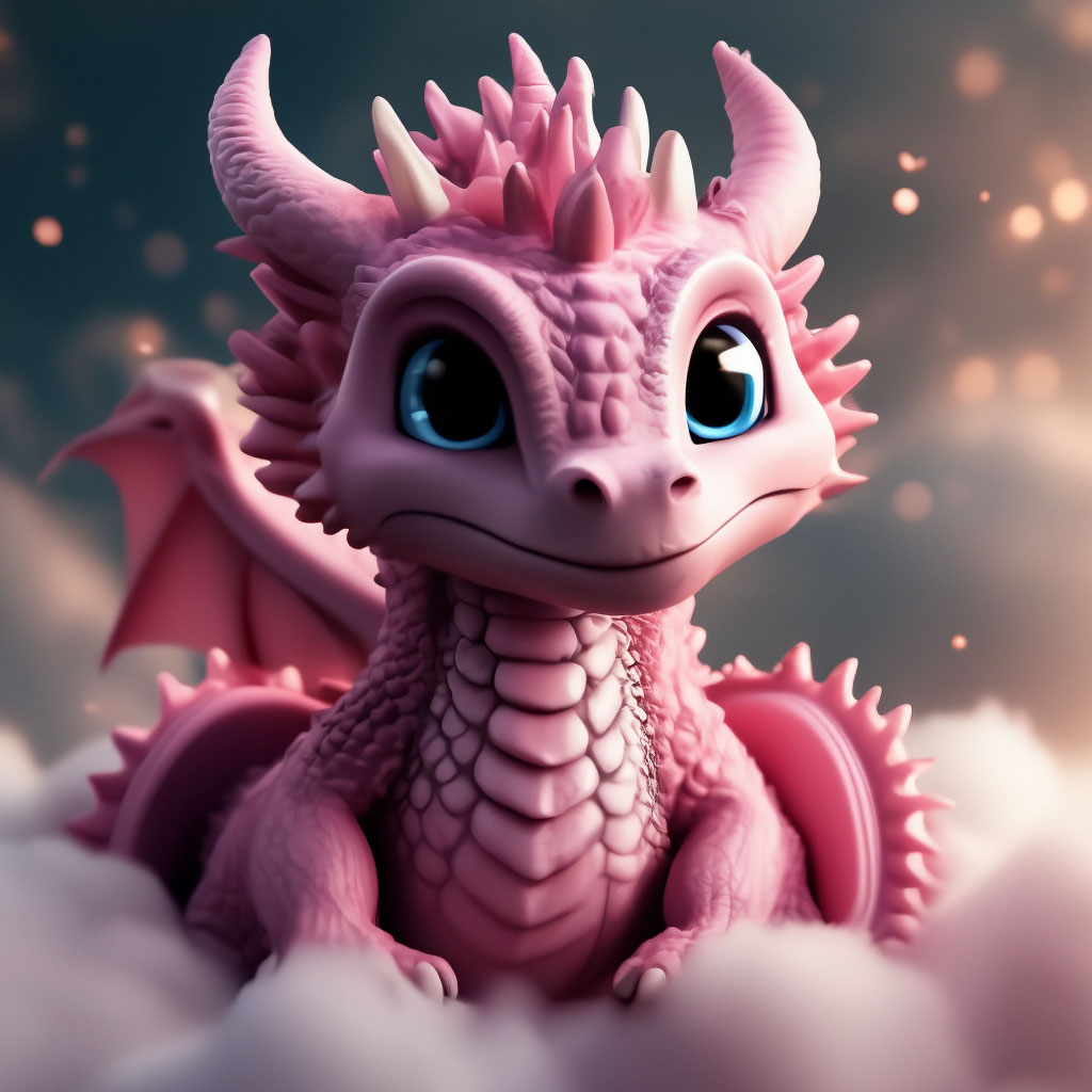 "Cute pink dragon sits on a soft fluffy cloud, fabulous, high ...