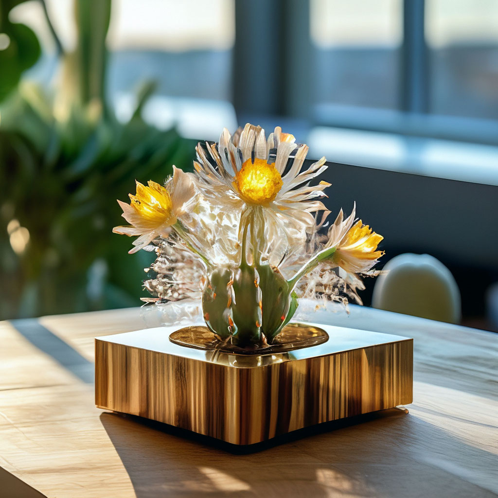 "Modern interior design, blooming cactus Astrophytum made of ...