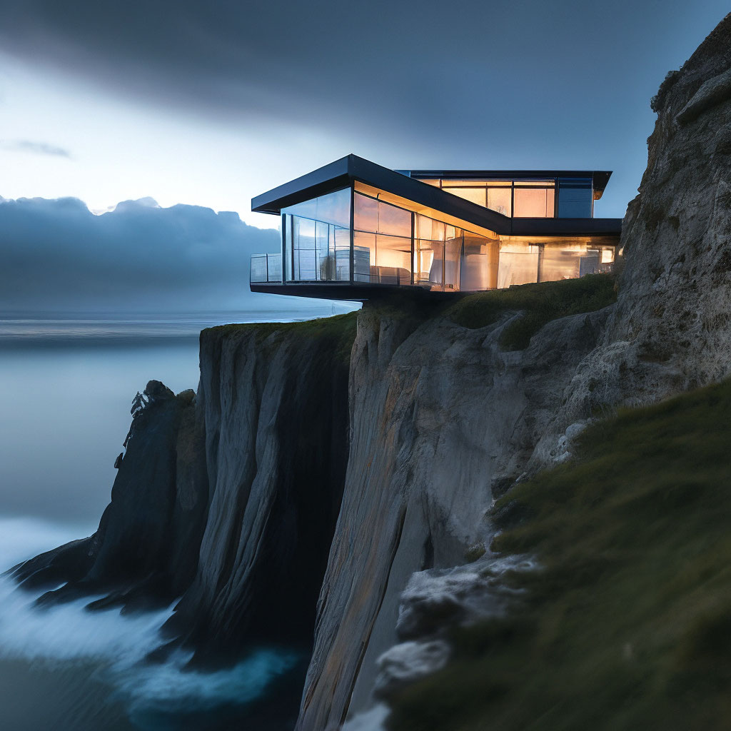 "A beautiful house on the edge of a cliff" — image created in Shedevrum