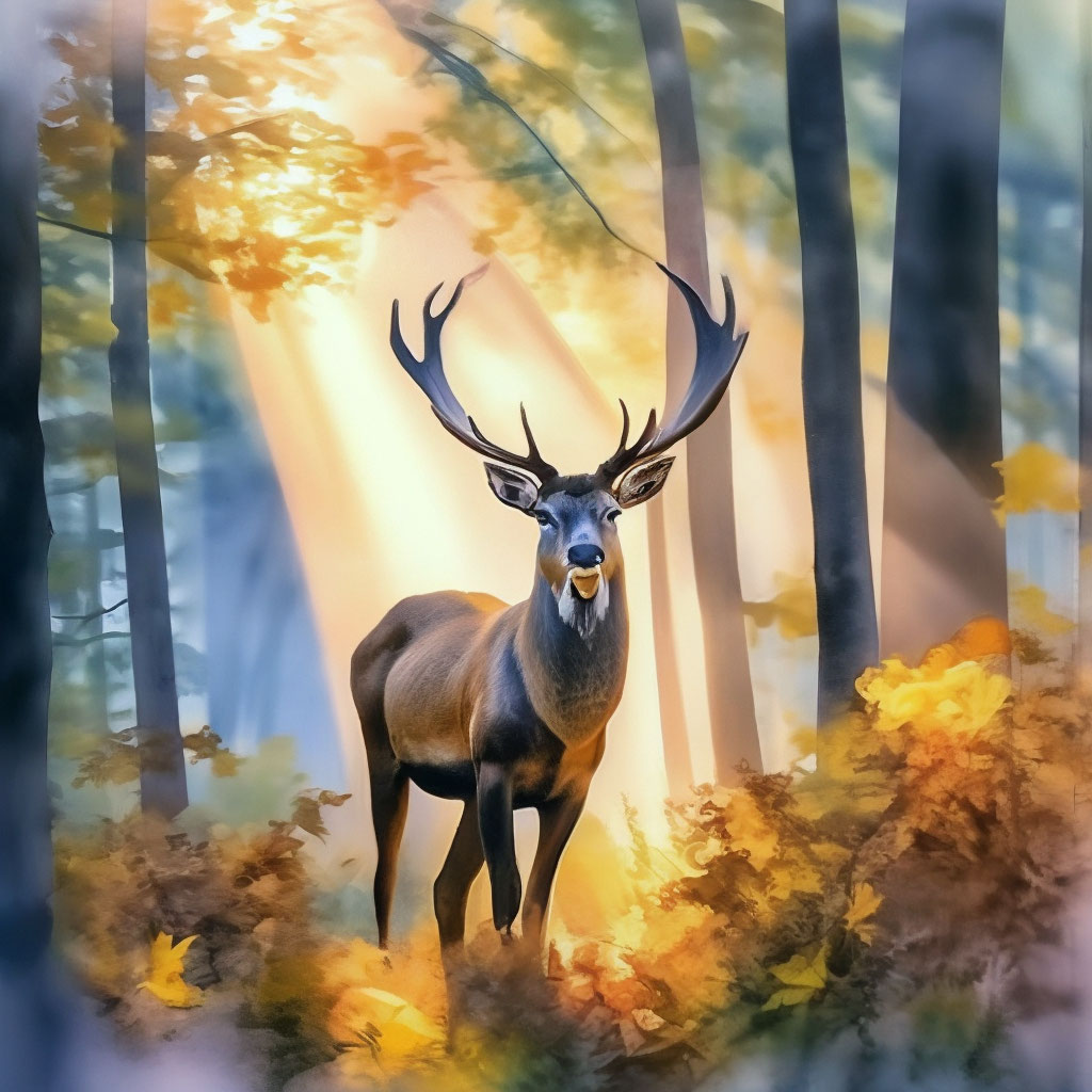 "The first rays of the sun through the trees and foliage, in focus a ...