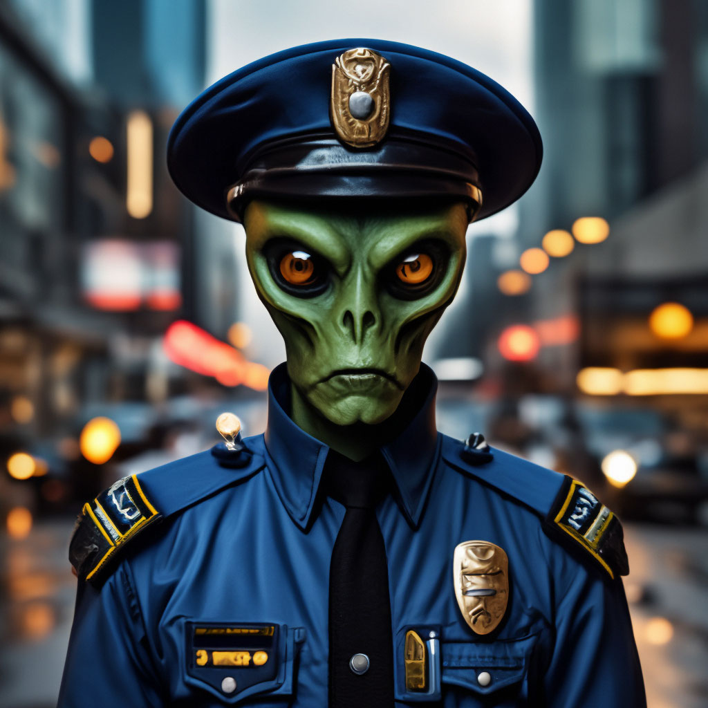 "Alien policeman" — image created in Shedevrum