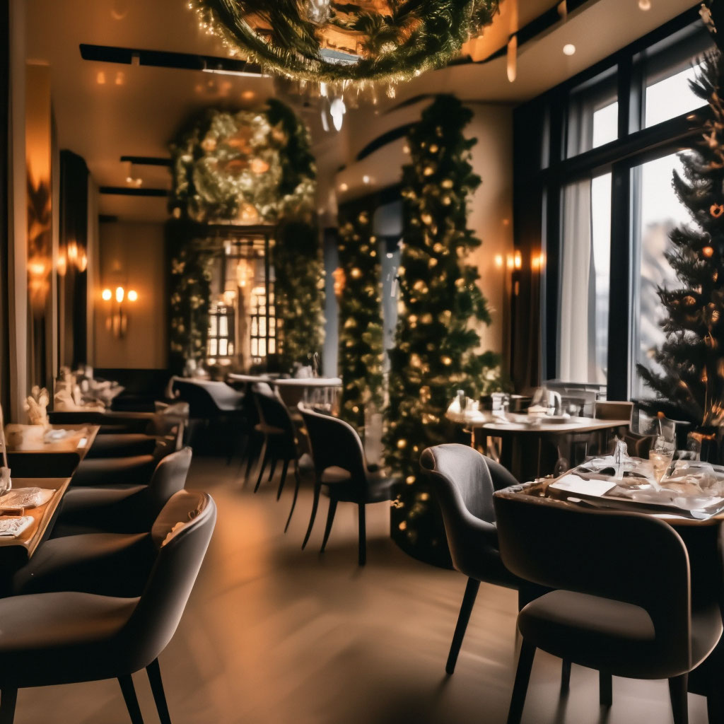 "New Year's interior in the restaurant" — image created in Shedevrum